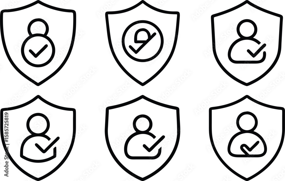 Poster security and privacy icons illustrating protected user profiles and verified identity concepts