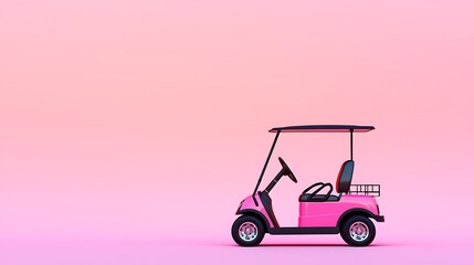 Stylish Pink Golf Cart Isolated on Soft Pink Background