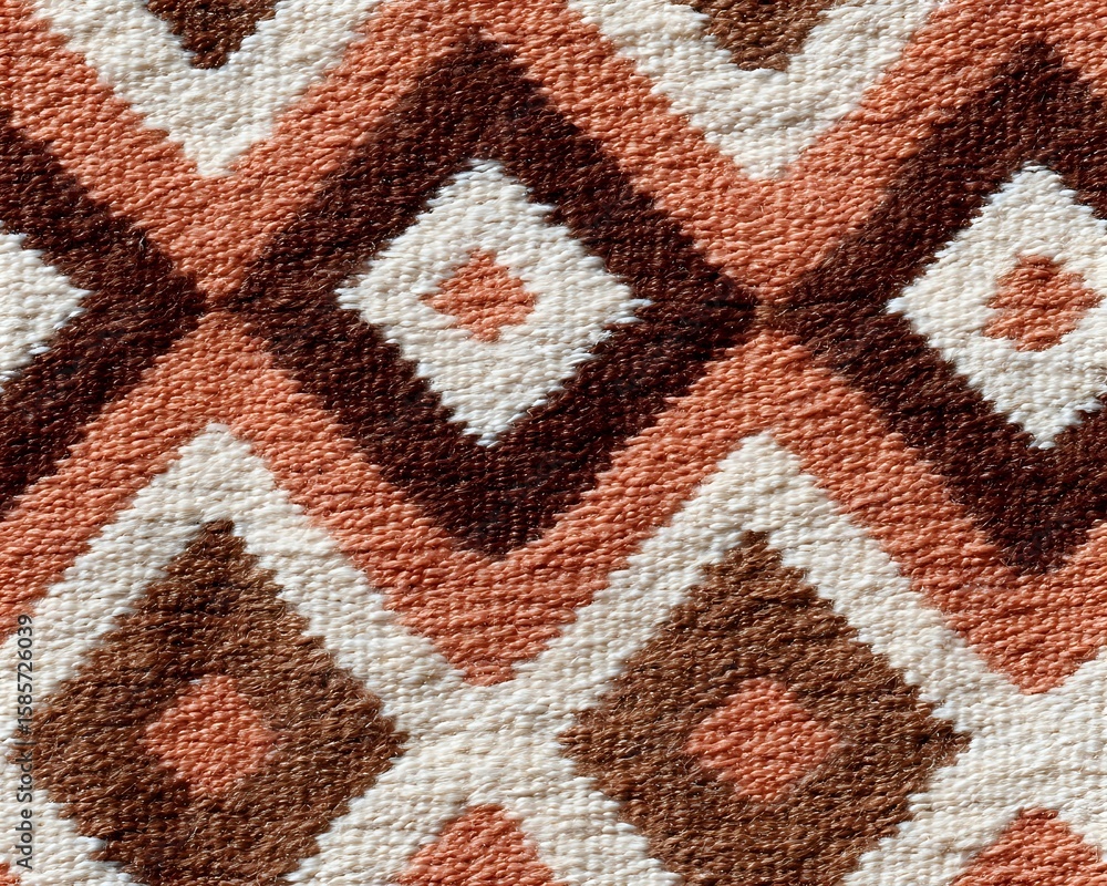 Poster geometric brown and terracotta pattern with diamond shapes and zigzag lines creates seamless repeat 