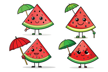 Slice of watermelon character holding a tiny umbrella like its avoiding sunlight eps