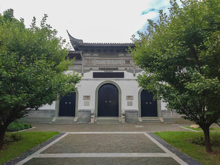 The beautiful peace of the chinese temple with green tree.