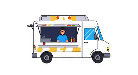 Cartoon Food Truck with Friendly Vendor Illustration