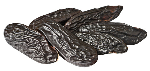 Black Tonka beans isolated on white background.