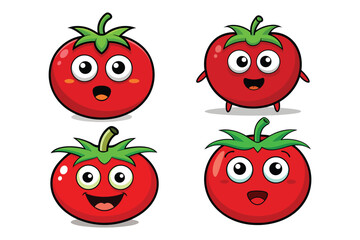 Tomato character with eyes wide open as if surprised, solid red color eps