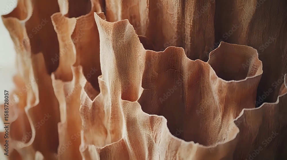 Poster macro view of brown organic wavy structures creating abstract natural pattern with deep shadows and 