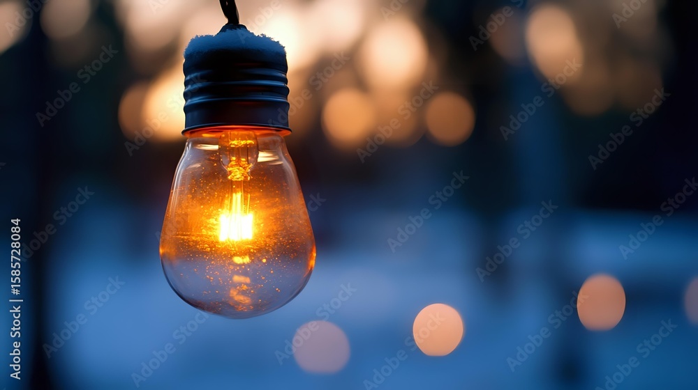 Aufkleber glowing light bulb with warm illumination against blurred bokeh background at dusk creates atmospher