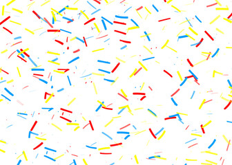 Abstract red and blue brush strokes scattered on a vibrant yellow background isolated on transparent background