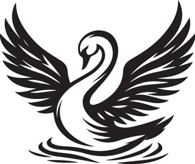 Elegant swan with open wings vector
