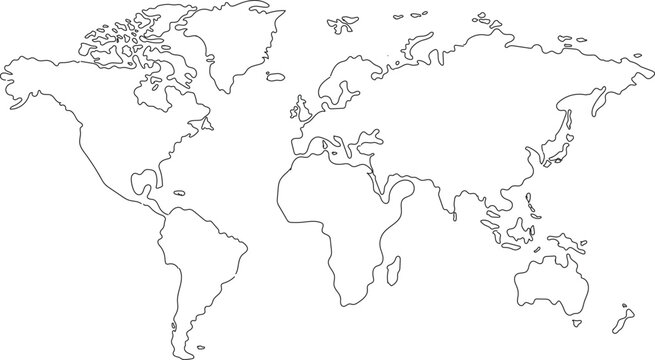 Fototapeta Hand drawn world map illustration, colorful vector of world map line art, doodles for poster, travel, print, business, vector illustration of global map.