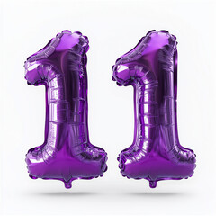 Purple foil number balloons shaped like the number 11  
