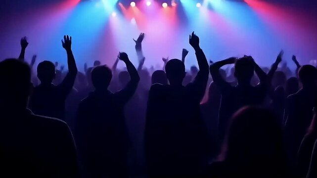 Crowd silhouette of people at a club concert or sports event, Generative AI