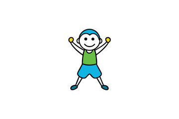 Energetic child performing jumping jacks in sportswear on a white background