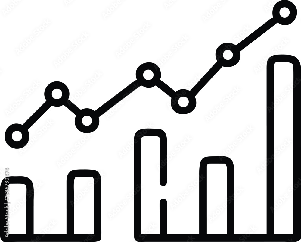 Aufkleber line graph and bar chart outline icon for business analytics
