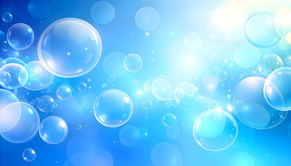 Abstract Blue Bubbles Background with Glowing Light Effects