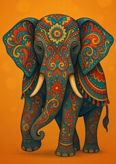 Obraz premium Colorful ornate elephant illustration