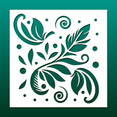Laser cut panel template, abstract floral design. Cnc cutting or engraving, papercut, card background, wall art, square privacy screen, room divider, home decor. Vector illustration