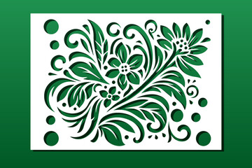 Laser cut panel template, wall art or coaster. Cnc cutting stencil, card background, room privacy screen, home decor. Abstract floral art deco pattern. Vector illustration