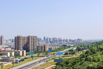 Naklejka premium The architectural scenery of Deyang City, Sichuan Province, China