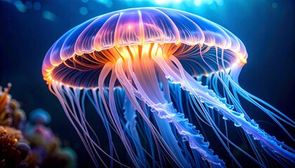 Obraz premium Close-up of a jellyfish tentacle, glowing highlighting its delicate, Generated with AI.