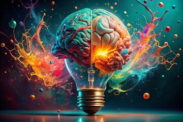 Cognitive Explosion: Brain Erupting from Shattered Light Bulb