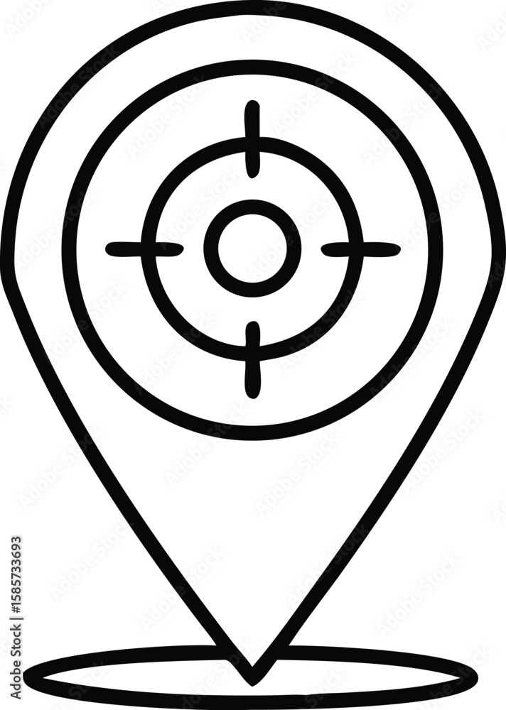 Poster location pointer icon with target sign in line art style navigation symbol