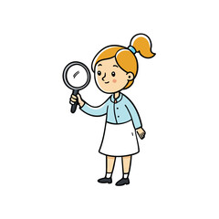 Young girl in science class examining something with a magnifying glass