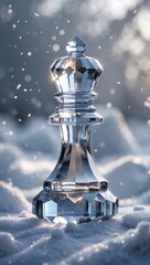 Glass Chess King Piece in Sparkling Snow
