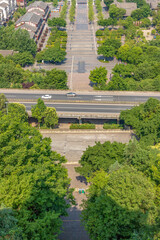 The expressway beside the Bell and Drum Towers in Deyang City, Sichuan Province, China