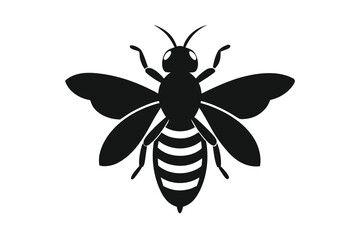 Simple black silhouette illustration of a bee in flight