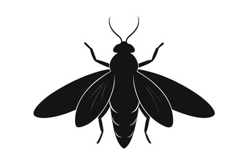 Silhouette of a glowing firefly insect in flight on a clean white background