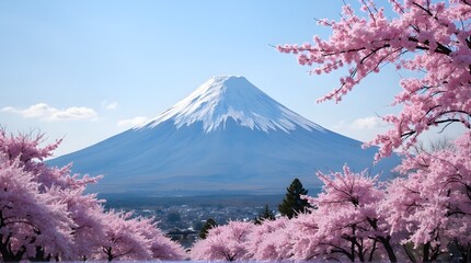 Mount Fuji and Cherry Blossoms. Scenic View. 