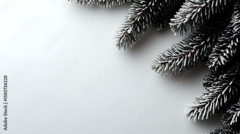Poster frosted pine branches against white background create minimalist winter composition with copy space 