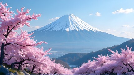 Mount Fuji and Cherry Blossoms. Scenic View. 