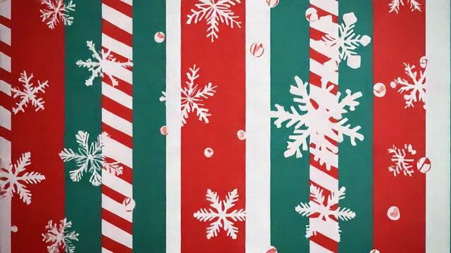 Festive winter stripes: A captivating illustration of holiday cheer, featuring a dynamic arrangement of snowflakes set against vibrant red and green stripes, embodying seasonal joy.