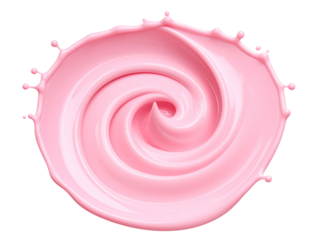  Dripping Pink Dessert Sauce Swirl with Splash Effect, Artistic Style, Transparent Background