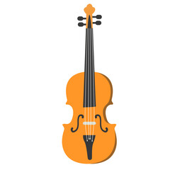 Fototapeta premium Brown violin string instrument, flat minimal style, isolated on white background, ideal for classical, folk, and creative music designs.
