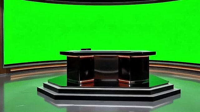 World breaking news Studio with green screen Background for stock market news report and breaking news on world live report,Generative AI