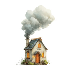 Cozy Cottage with Smoke Rising from Chimney in a Tranquil Setting
