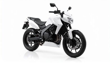 Obraz premium A sleek white motorcycle with black detailing, poised against a white background—symbolizing urban speed, modern design, and engineered freedom.