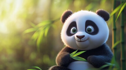 Obraz premium Cute panda cub in bamboo forest