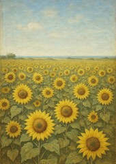 Obraz premium Vast sunflower field under sky.