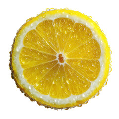 Fresh Lemon Slice with Water Droplets on White Background