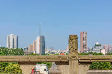 The architectural landscape of the Bell and Drum Towers in Deyang City, Sichuan Province, China