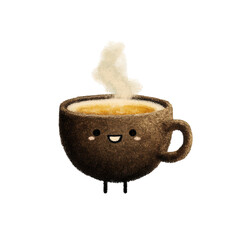 Cute cartoon coffee cup with steam and a smiling face illustration