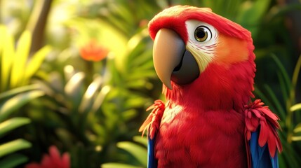 Obraz premium Red parrot tropical setting