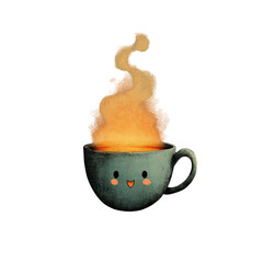 Cute smiling coffee cup with steam and warm beverage illustration