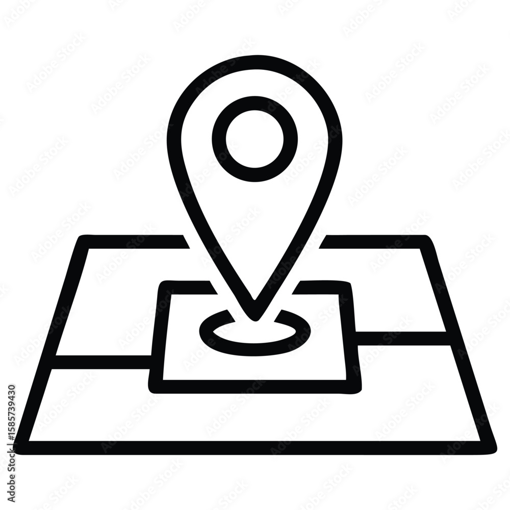 Poster map pointer outline icon over location map for apps and projects