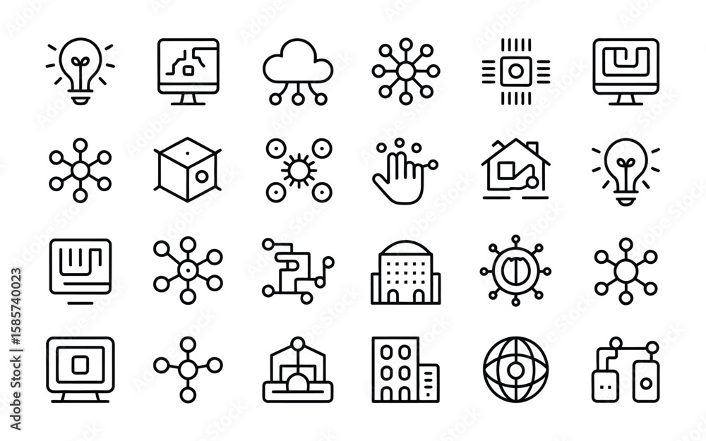 Poster outline icons related to digital transformation vector illustration featuring linear style, editable