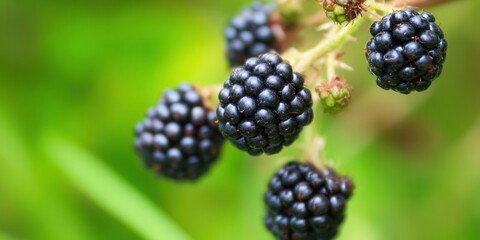 Juicy blackberries hang on the vine, a sweet treat ready for picking in the summer.