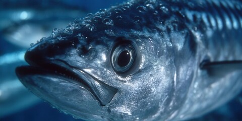 A captivating close-up of a fish swimming underwater, revealing intricate details.